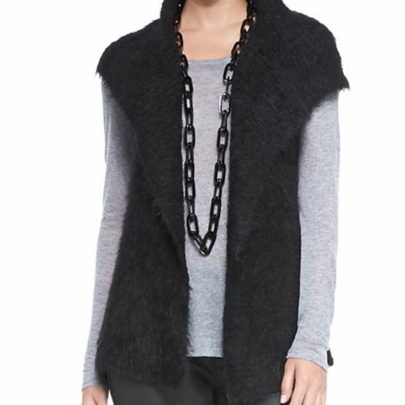 Eileen Fisher Airy Alpaca Mesh Black‎ Vest Small Petite SP - Picture 1 of 7